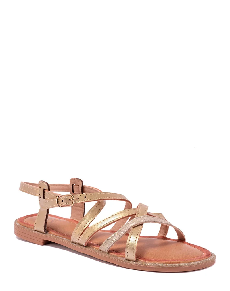 Nu-pieds dorés à bride lisses satinées et pailletées