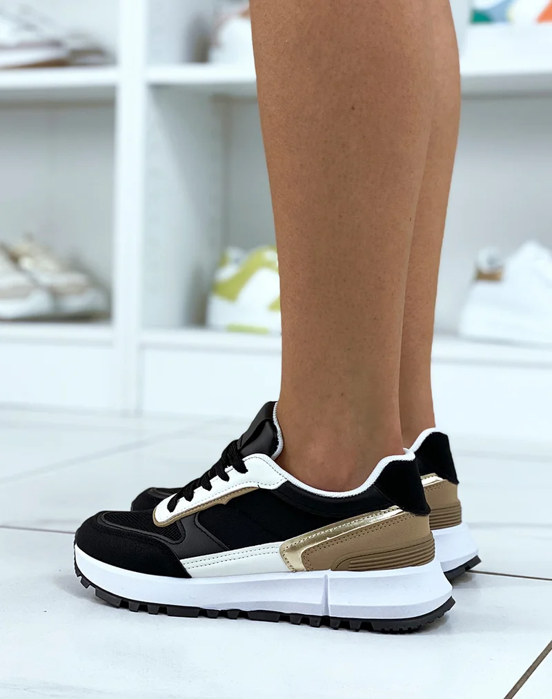 Baskets noires et blanches bi-matières