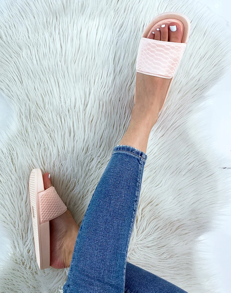 Mules rose pâle effet snake