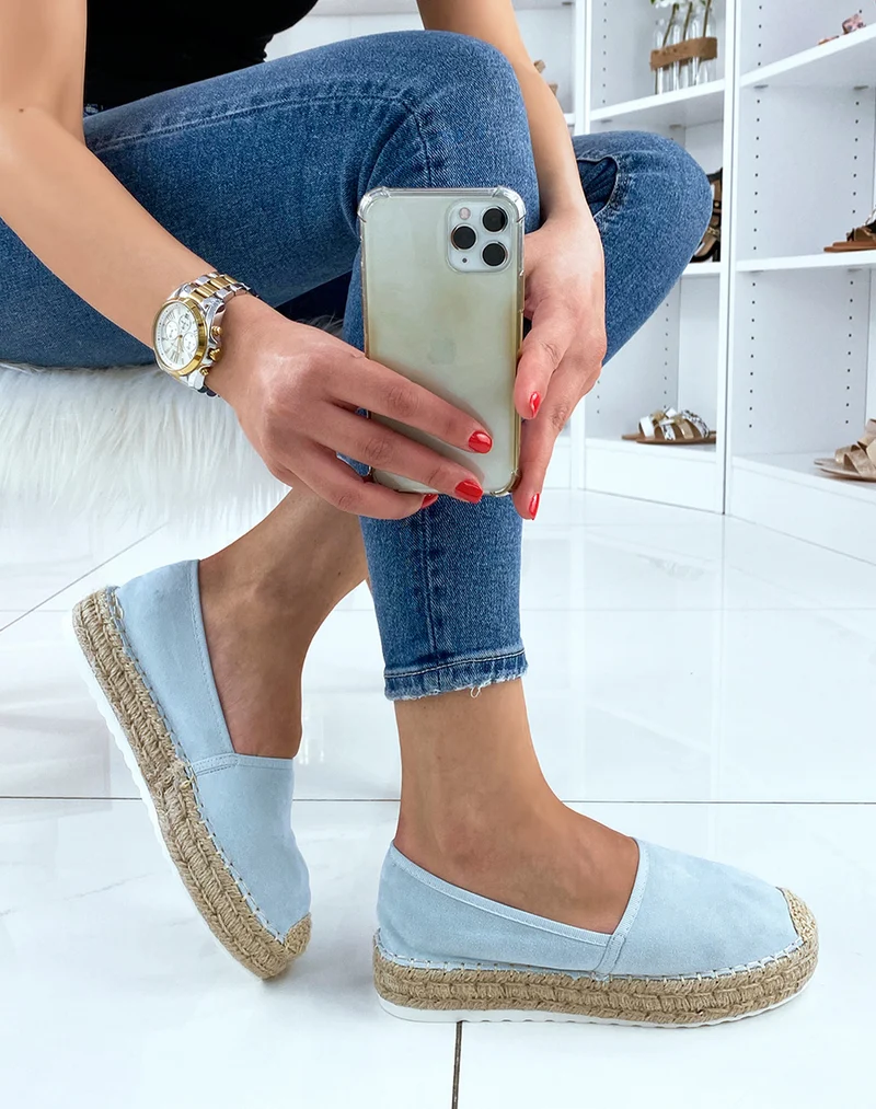 Espadrilles en jute et en suédine bleu clair