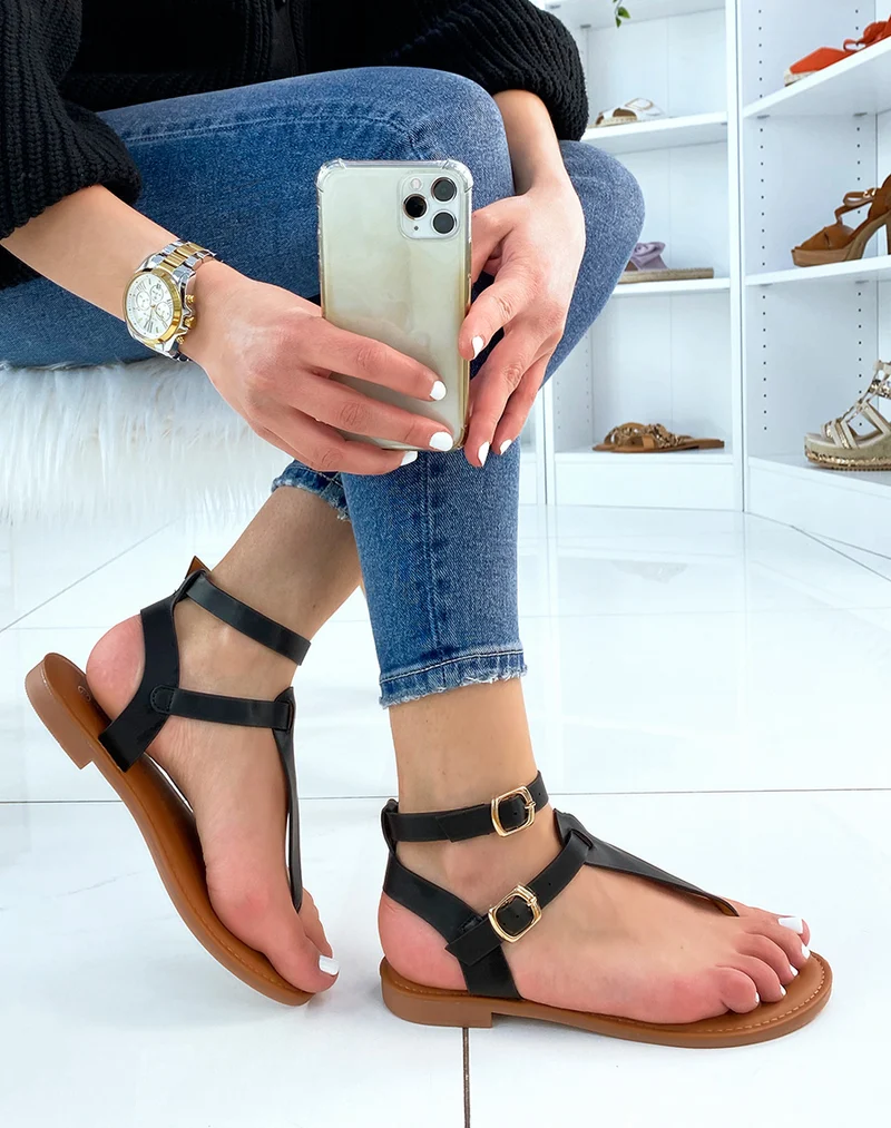 Nu-pieds noirs à double brides