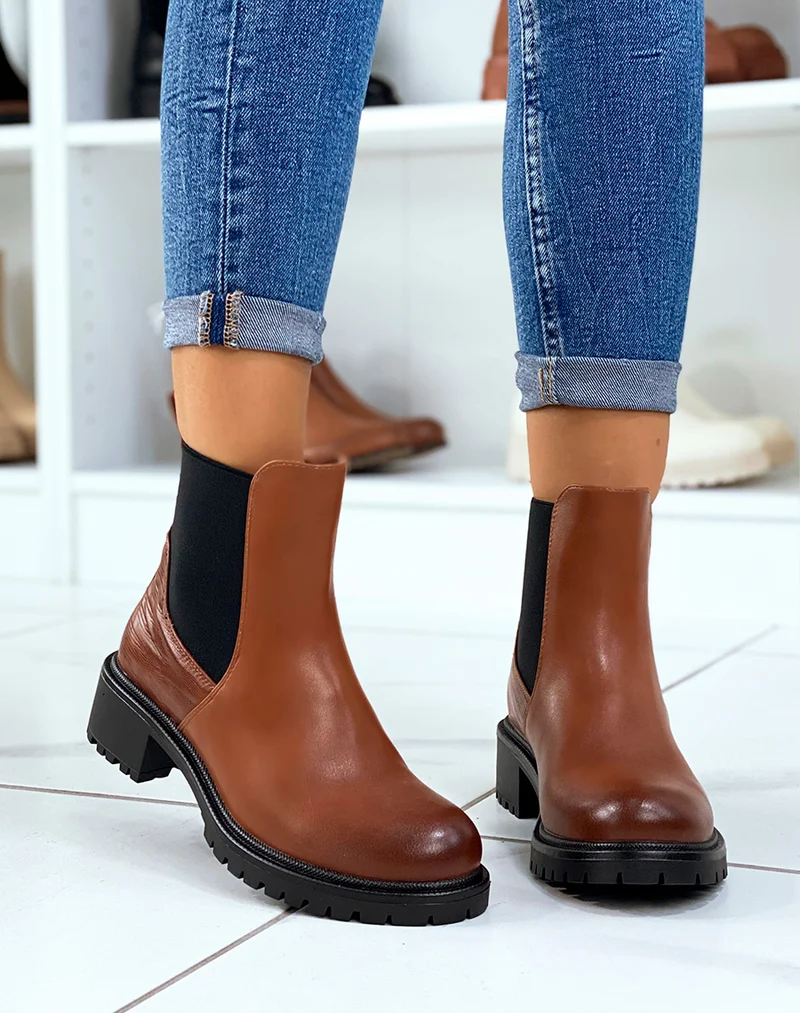 Bottines basses camel à élastique