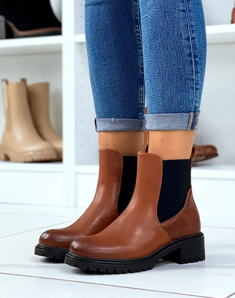 Bottines basses camel à élastique