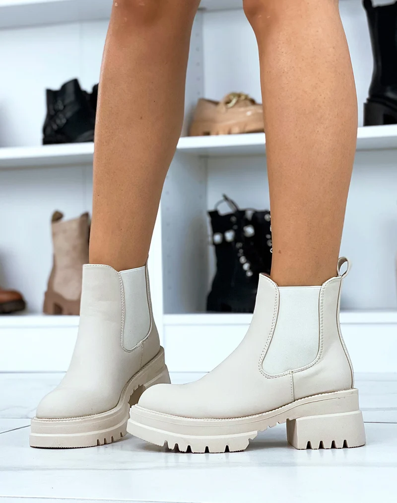 Chelsea boots basses beige gommé