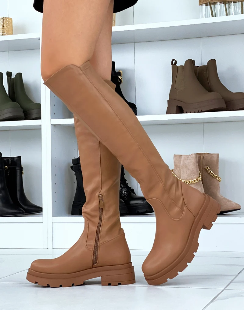 Bottes hautes taupe style cavalière