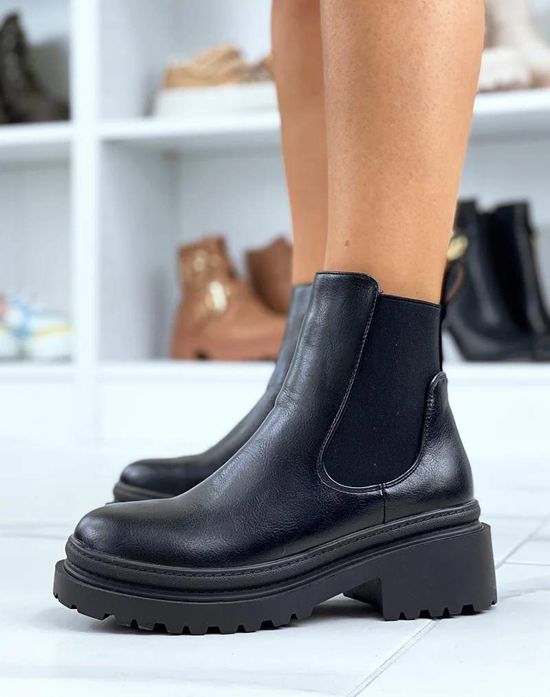 Bottines noires à élastique et semelle talonnée