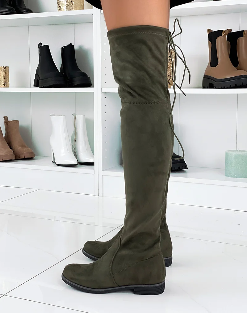 Cuissardes en suédine kaki