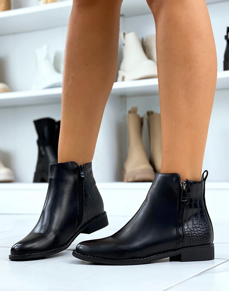 Bottines noires effet croco