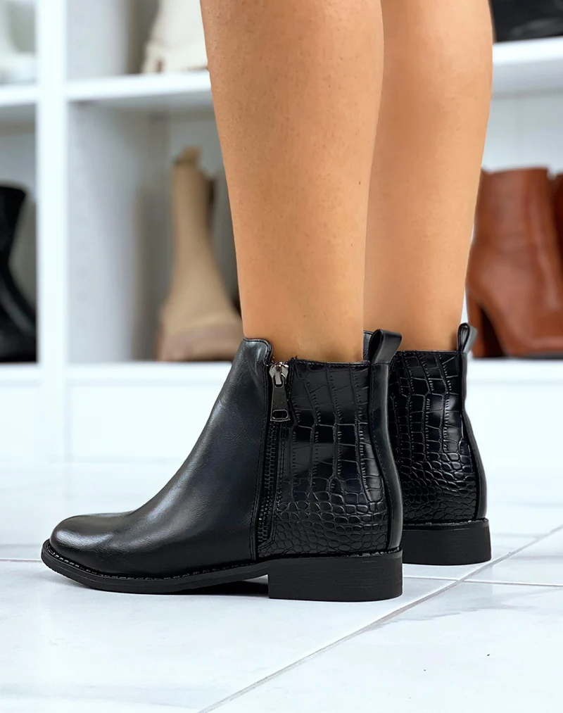 Bottines noires effet croco