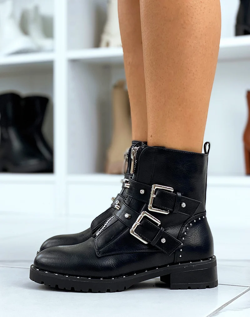 Boots noirs a talon à multiples sangles