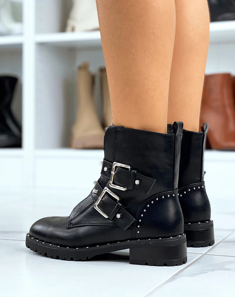 Boots noirs a talon à multiples sangles