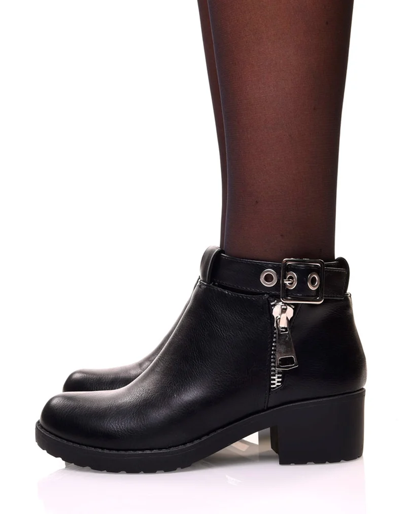 Bottines noires à boucles chevilles