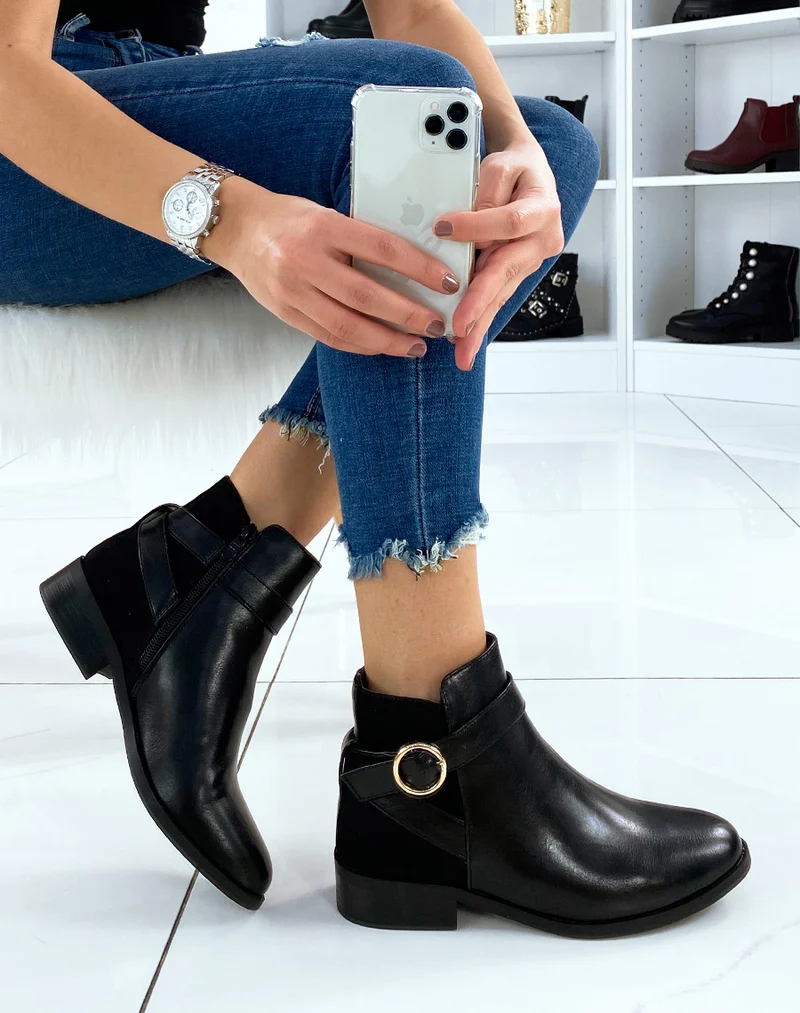 Bottines basses noires bi-matières