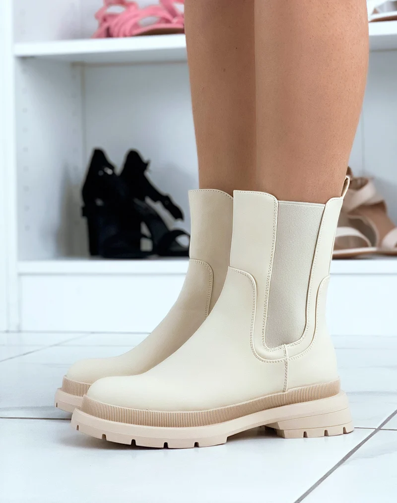 Chelsea boots beiges gommées à empiècements