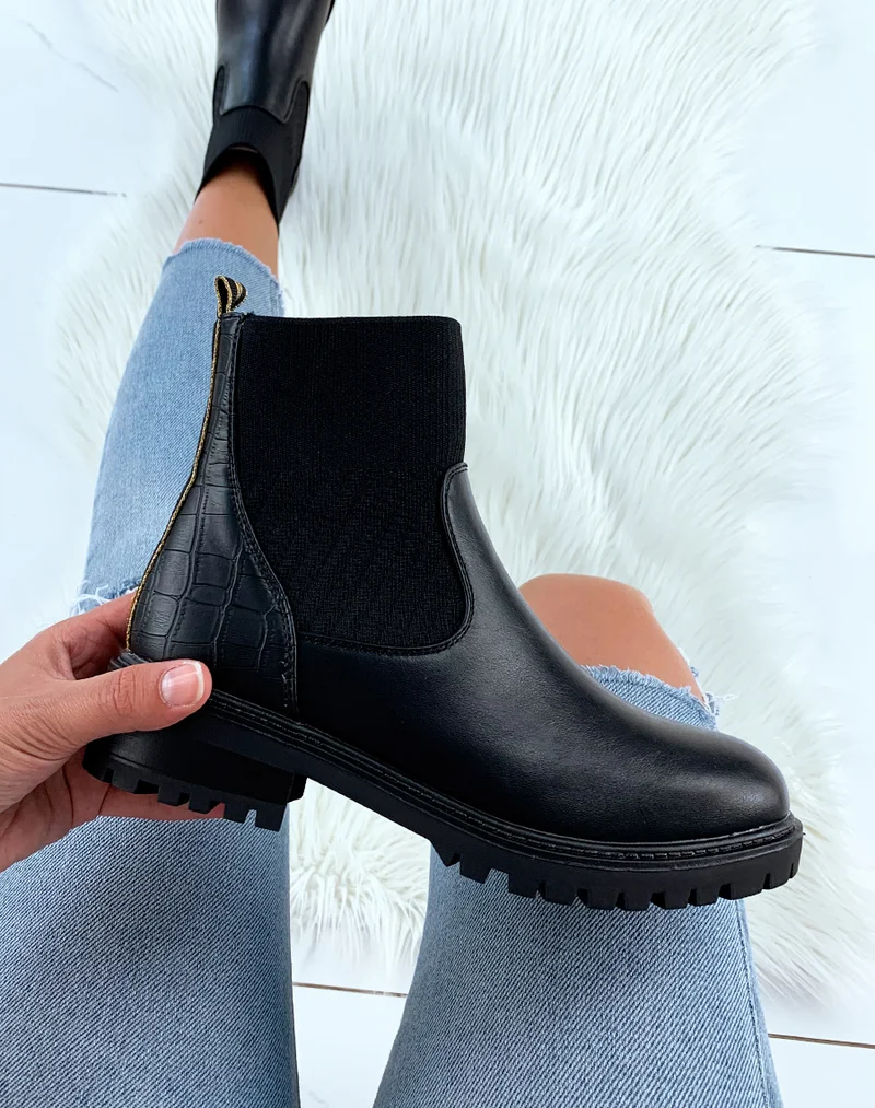 Bottines effet chaussettes noires en bi-matières