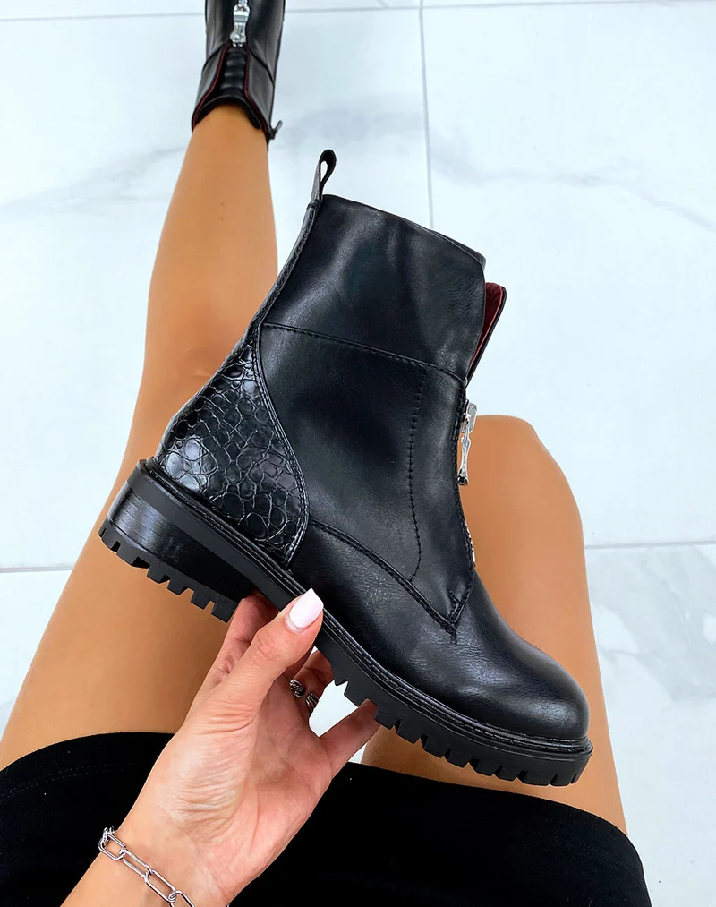 Bottines noires languette matelassé