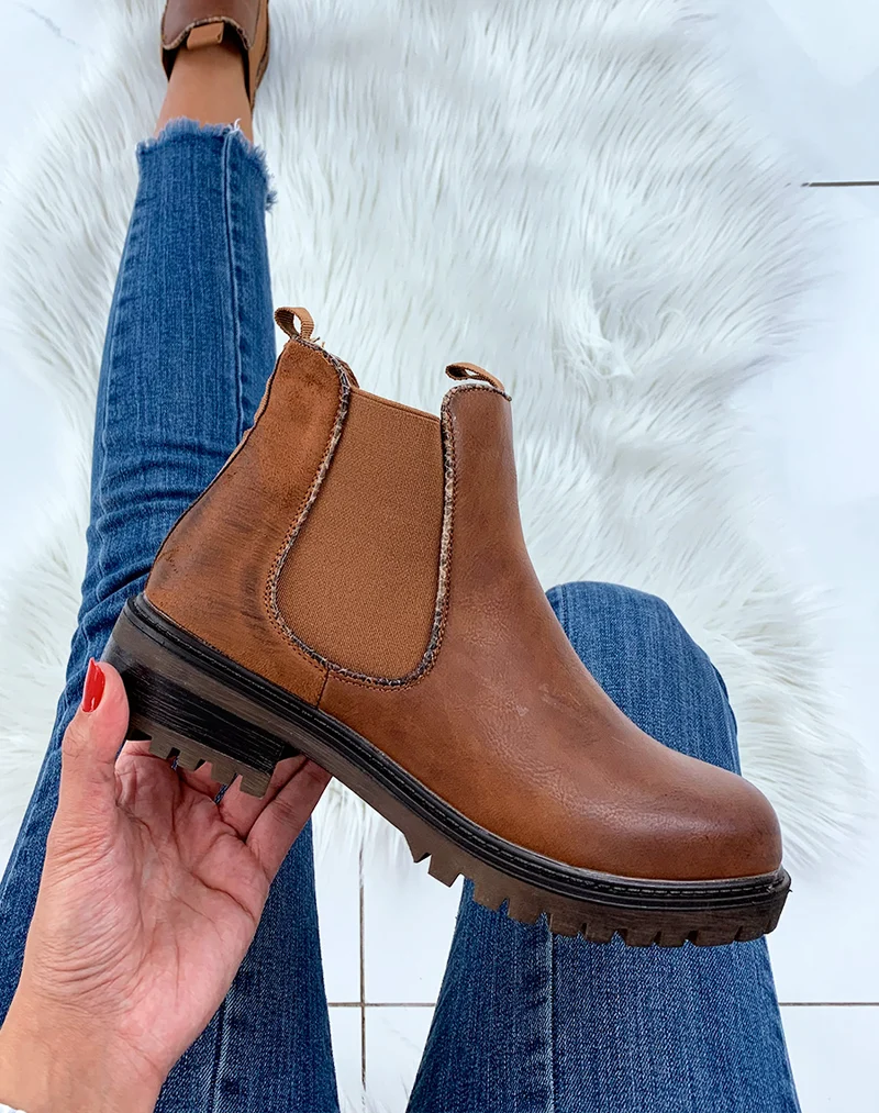 Chelsea boots camel bi-matières à détails effet python