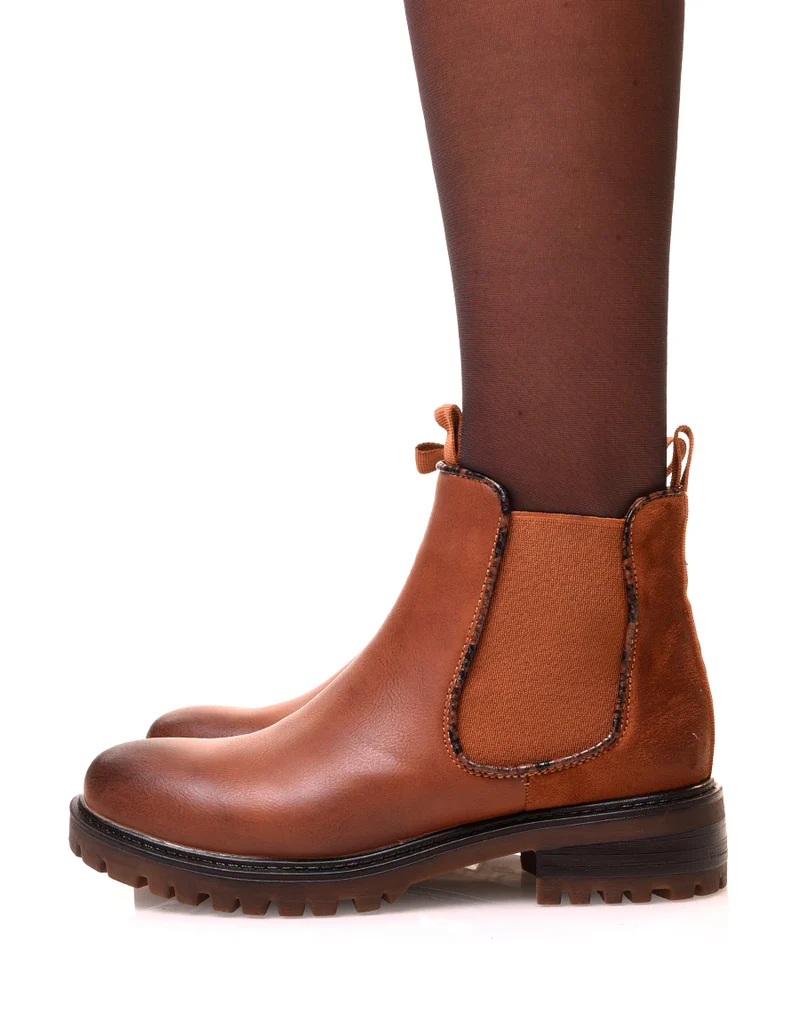 Chelsea boots camel bi-matières à détails effet python