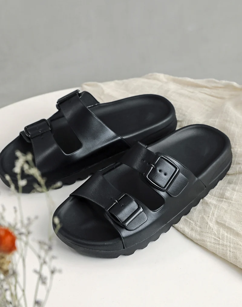 Mules noires à double bride avant ajustables