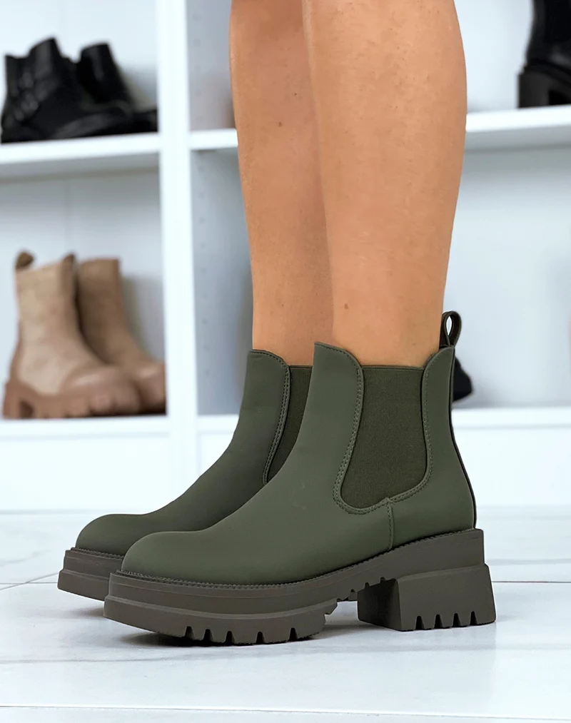 Chelsea boots basses kaki gommé
