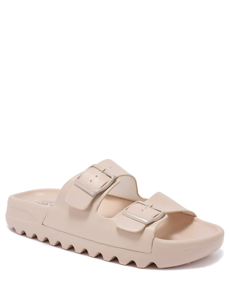 Mules beiges à double bride avant ajustables