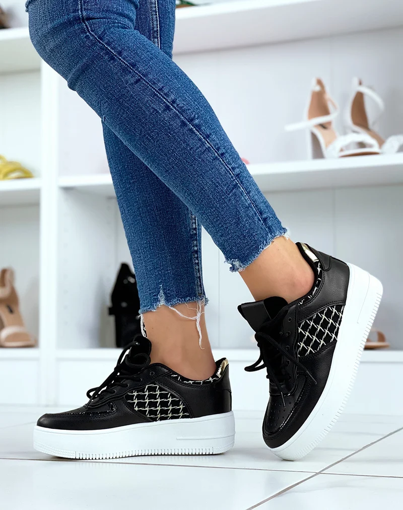 Baskets noires effet tweed