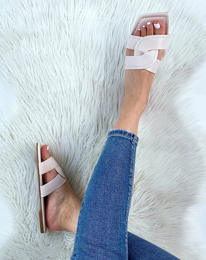 Mules beiges à larges brides entrecroisées