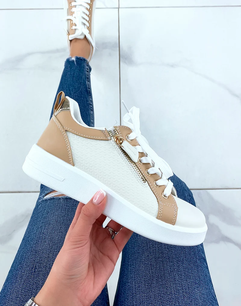 Baskets blanches et beiges avec zip