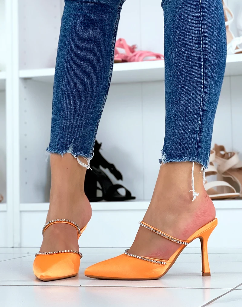 Mules orange à talon style escarpin
