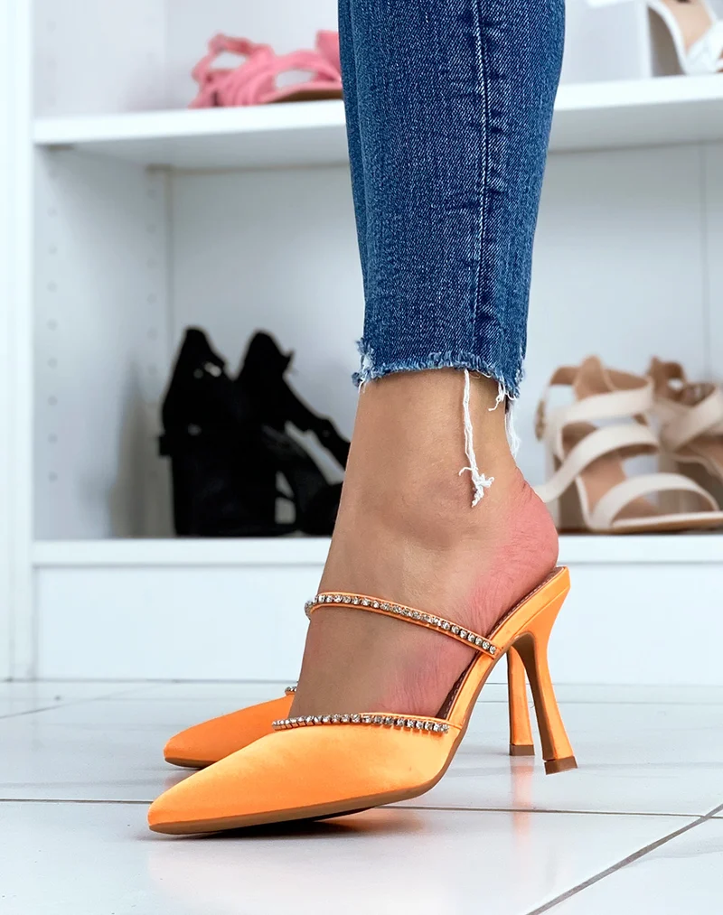 Mules orange à talon style escarpin