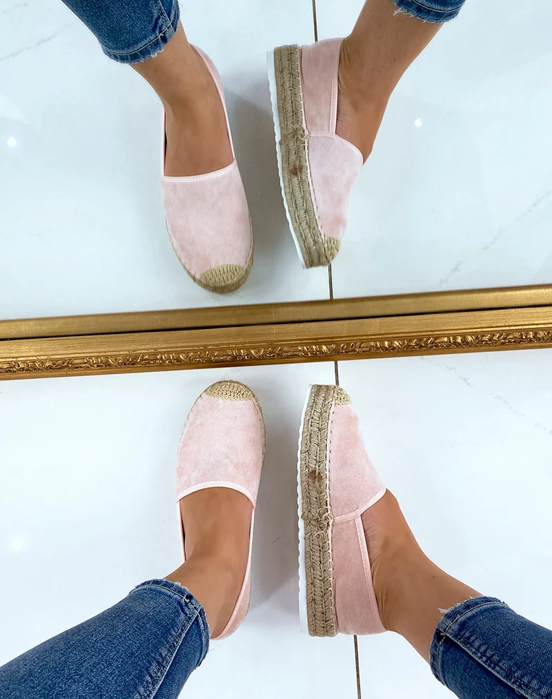 Espadrilles en jute et en suédine rose