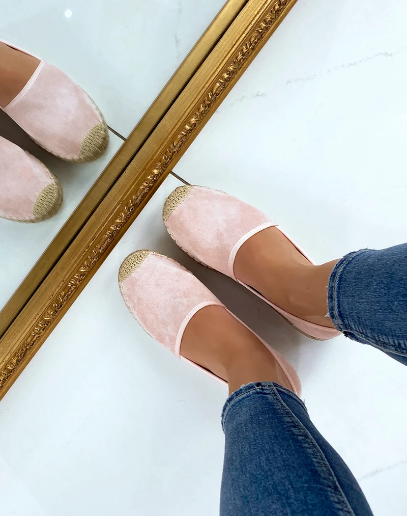 Espadrilles en jute et en suédine rose