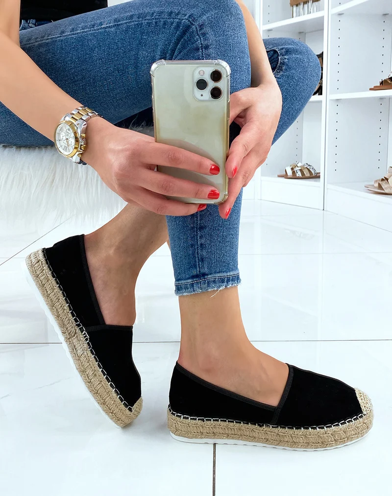 Espadrilles en jute et en suédine noire