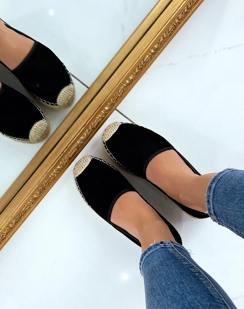 Espadrilles en jute et en suédine noire