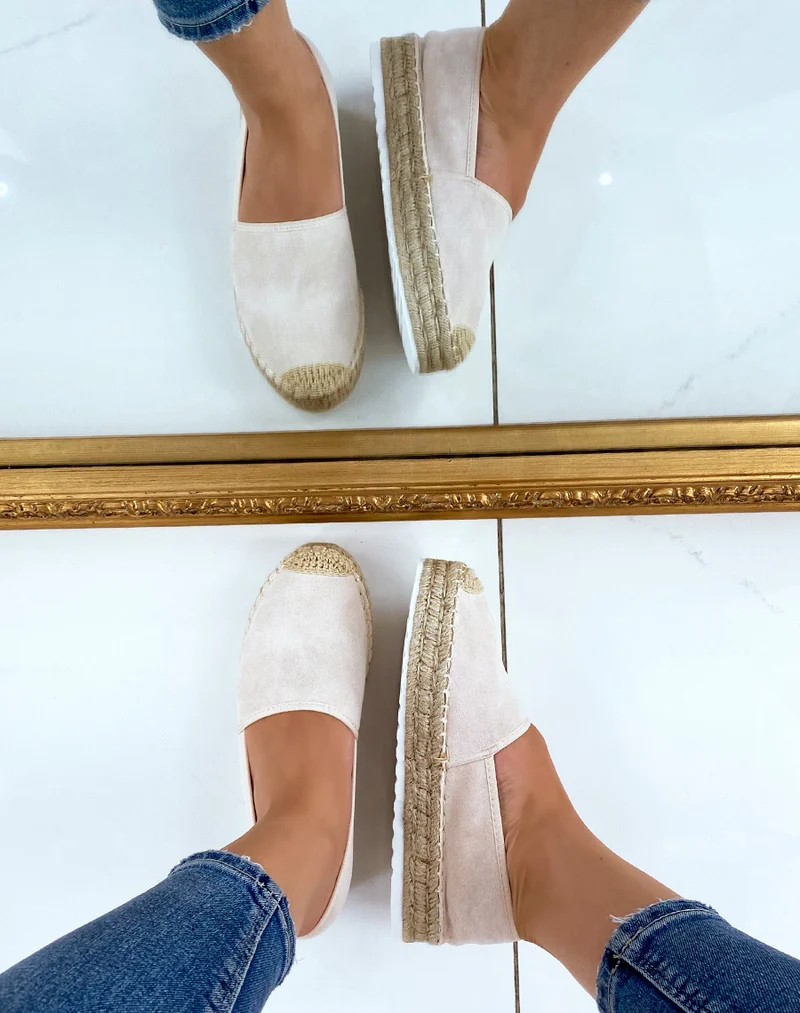 Espadrilles en jute et en suédine beige