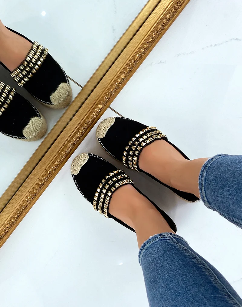 Espadrilles en suédine noire à détail clouté