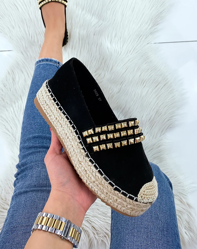 Espadrilles en suédine noire à détail clouté