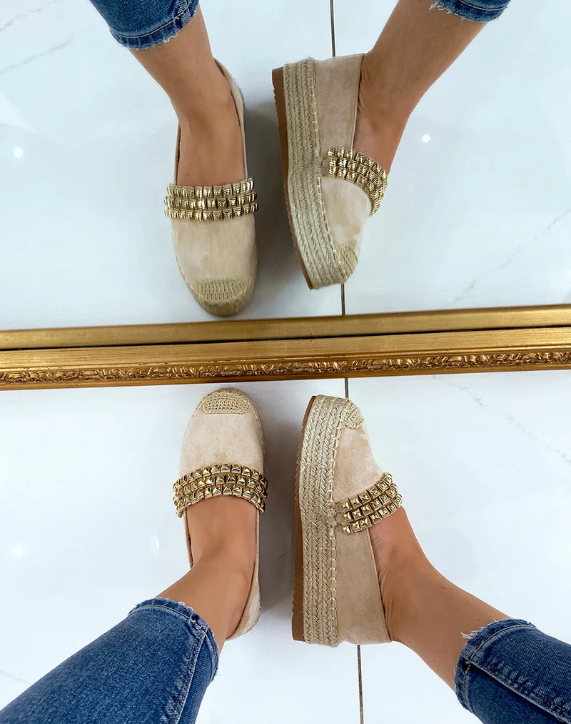 Espadrilles en suédine beige à détail clouté