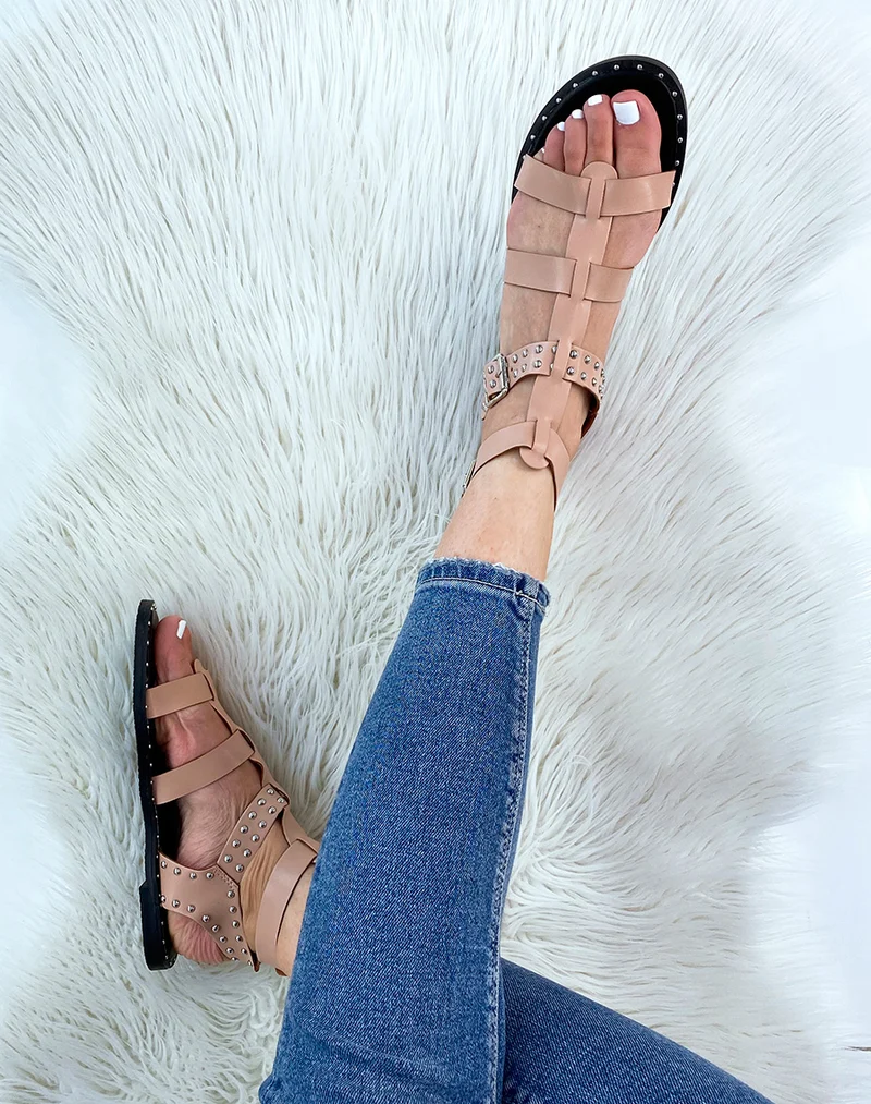 Nu-pieds beiges à multiples lanières