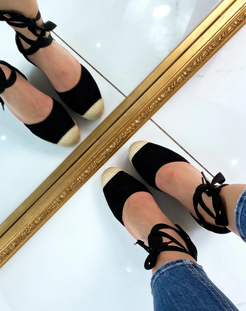Espadrilles en suédine noire à talon compensé