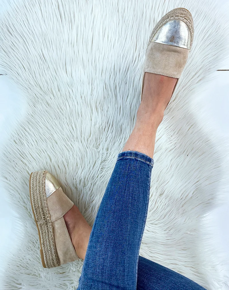 Espadrilles beiges à empiècement métallisé