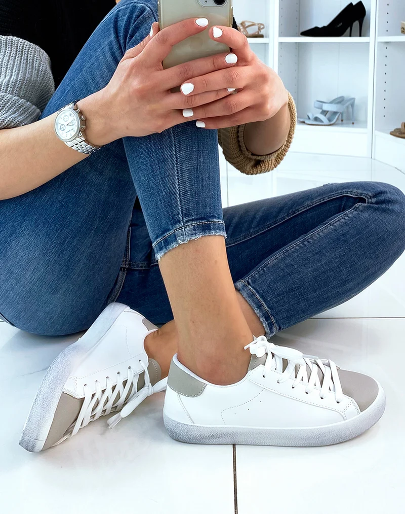 Basket blanche et gris mat
