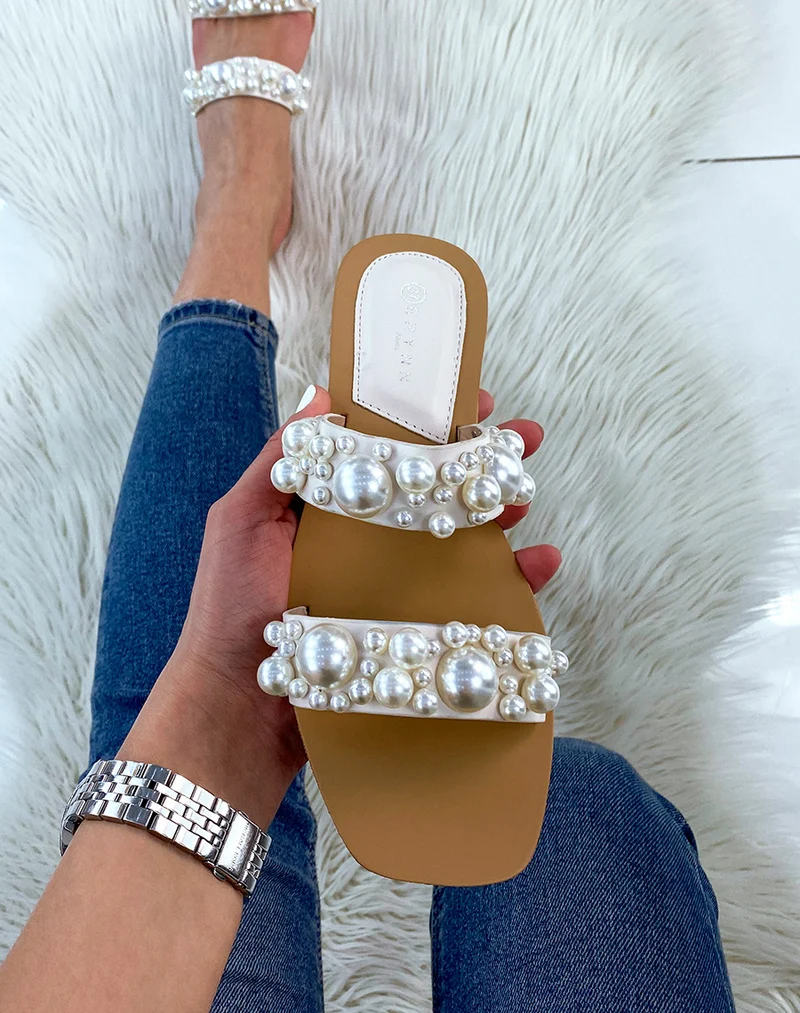 Mules plates beiges à double brides