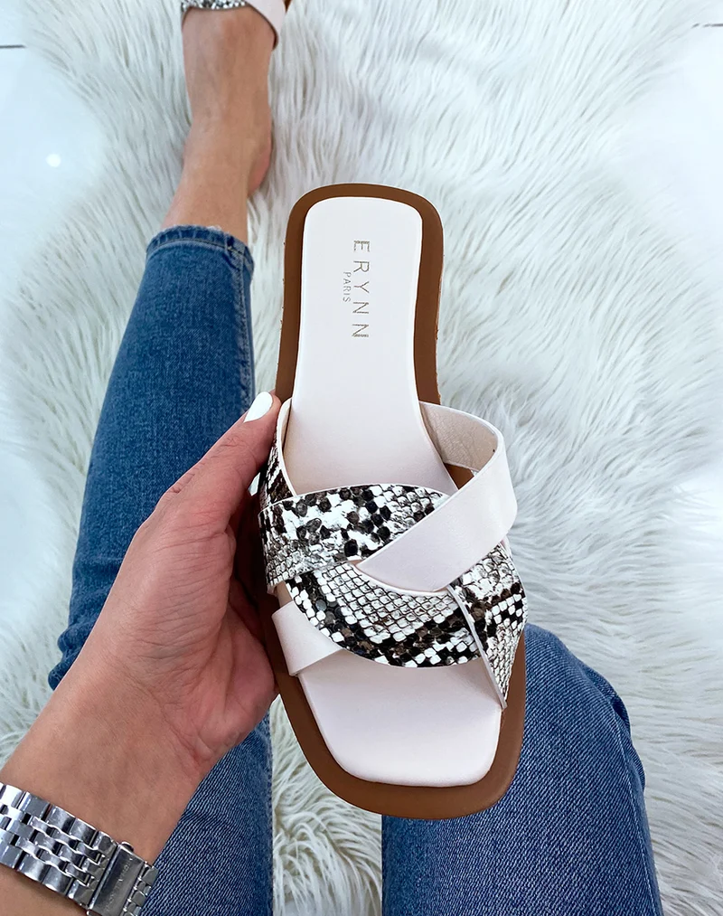 Mules beiges à brides entrecroisées