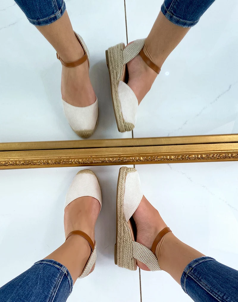 Compensée beige façon espadrille