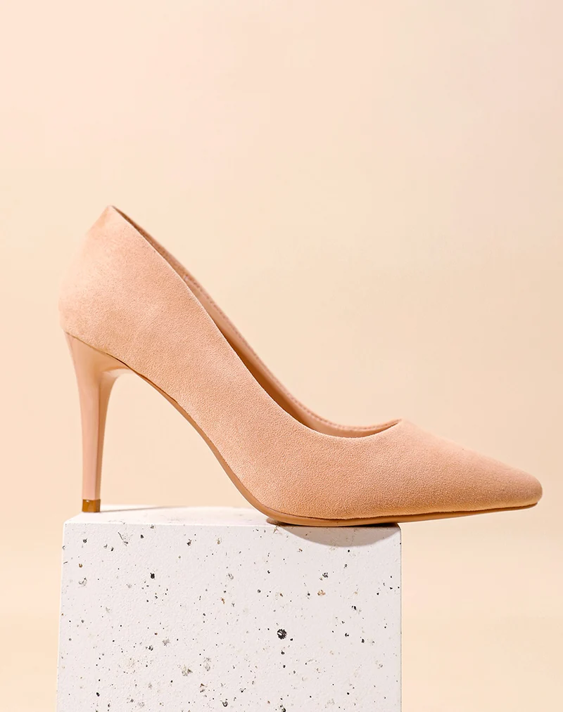 Escarpin rose corail en suédine à talon aiguille