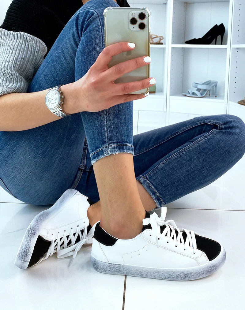 Basket blanche et noir mat