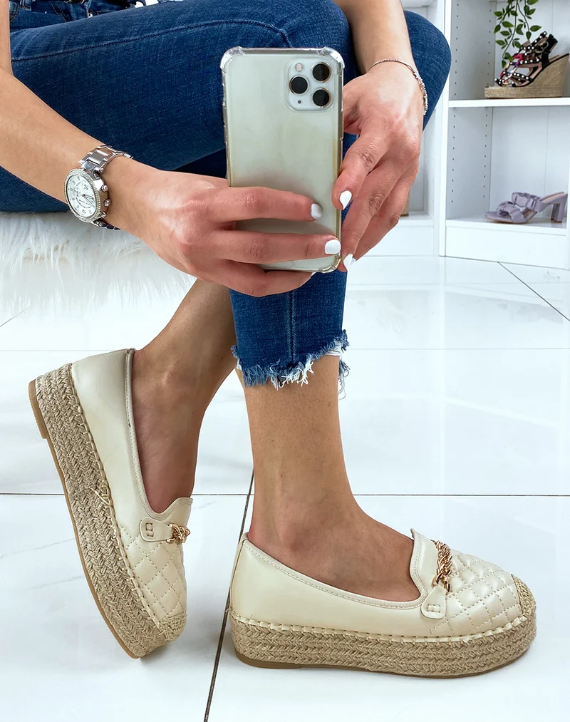 Espadrilles beiges matelassées à plateforme