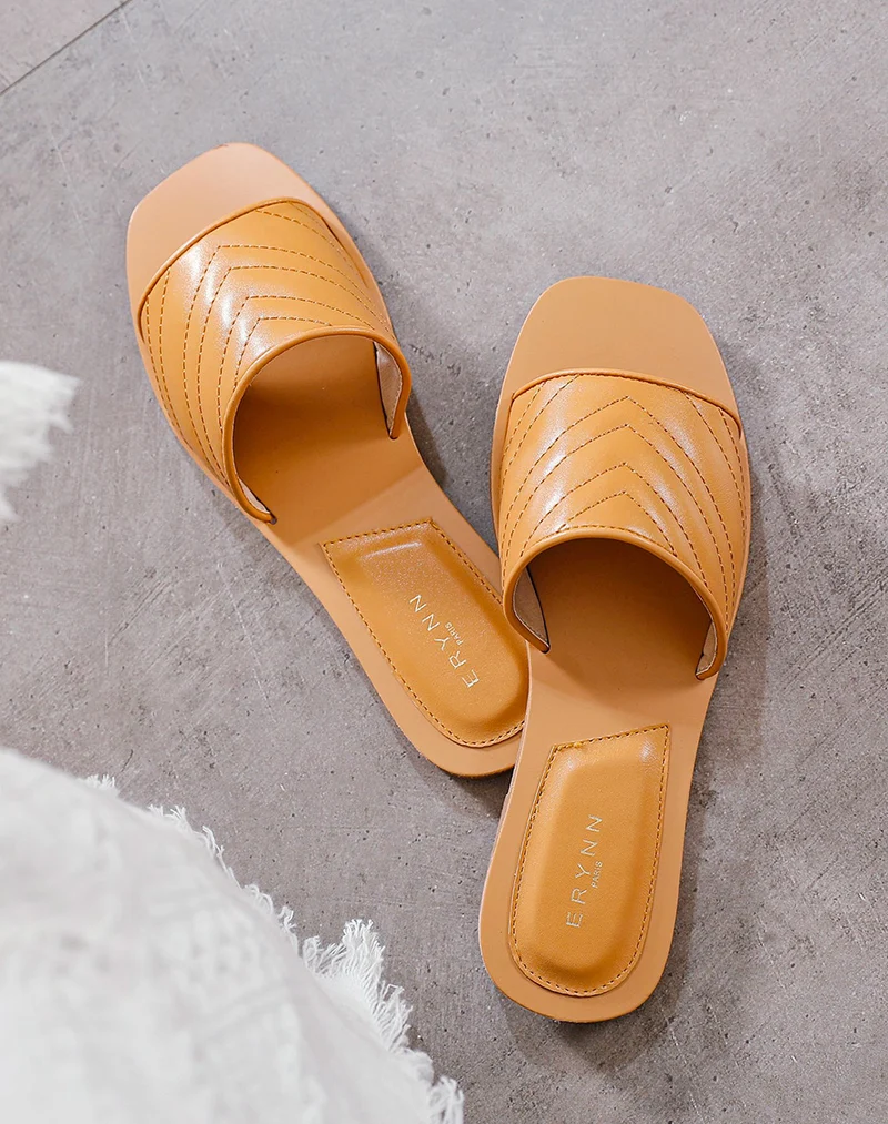 Mule en simili cuir camel