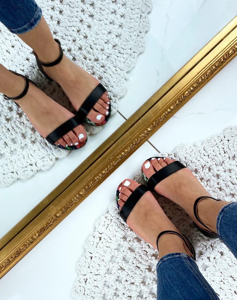 Nu-pieds noir en simili cuir
